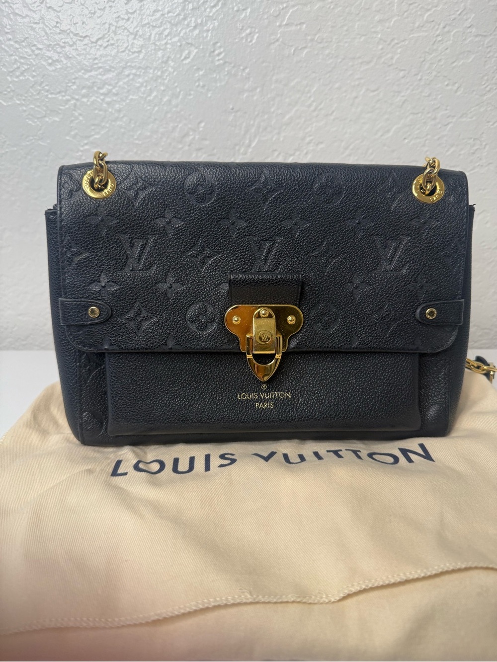 Louis Vuitton Black Monogram Empreinte Shoulder Bag with Gold Hardware Lock